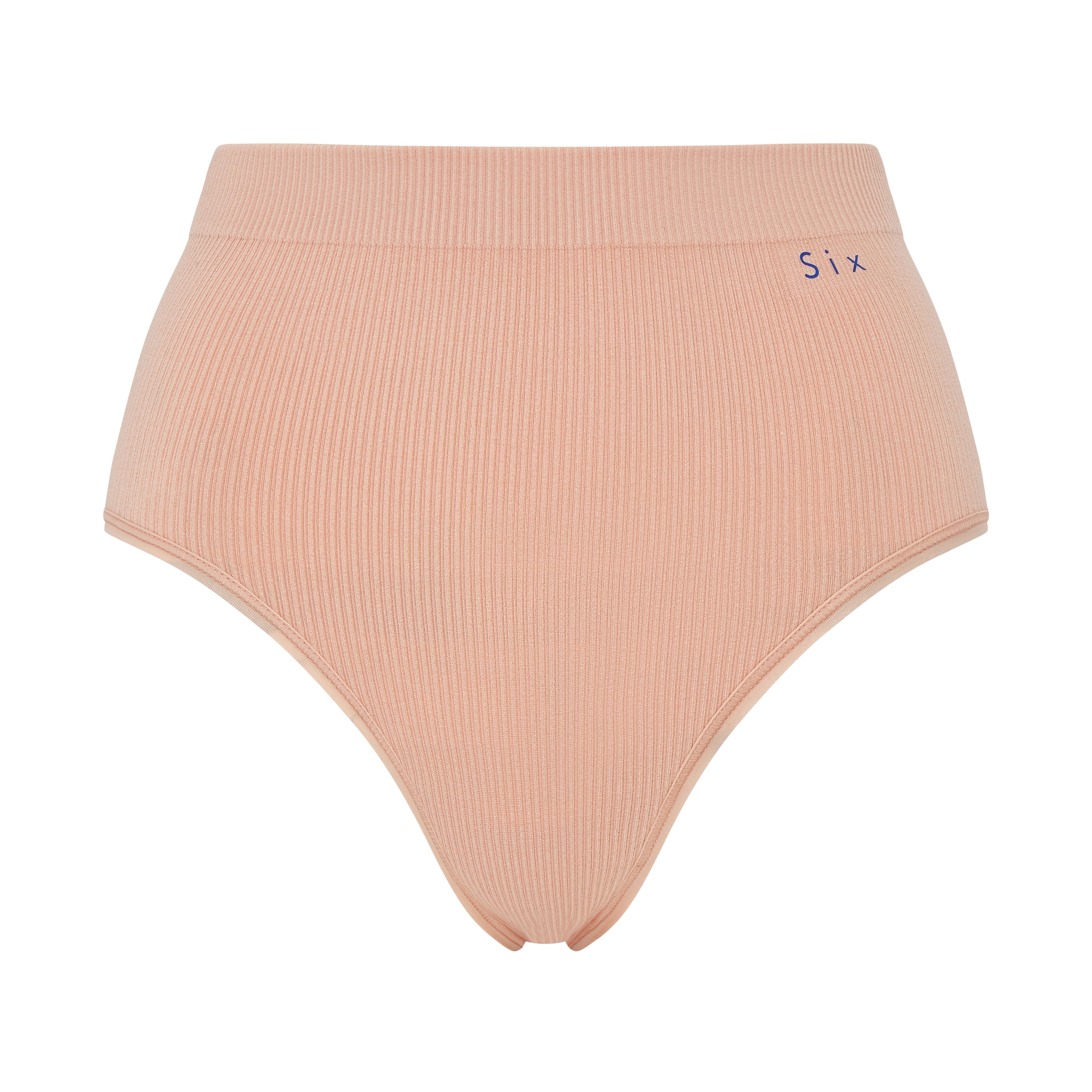 Image of the Six Ada seamless ribbed high rise knicker in Nude Blush colour. Suitable to wear throughout pregnancy, maternity and post C section