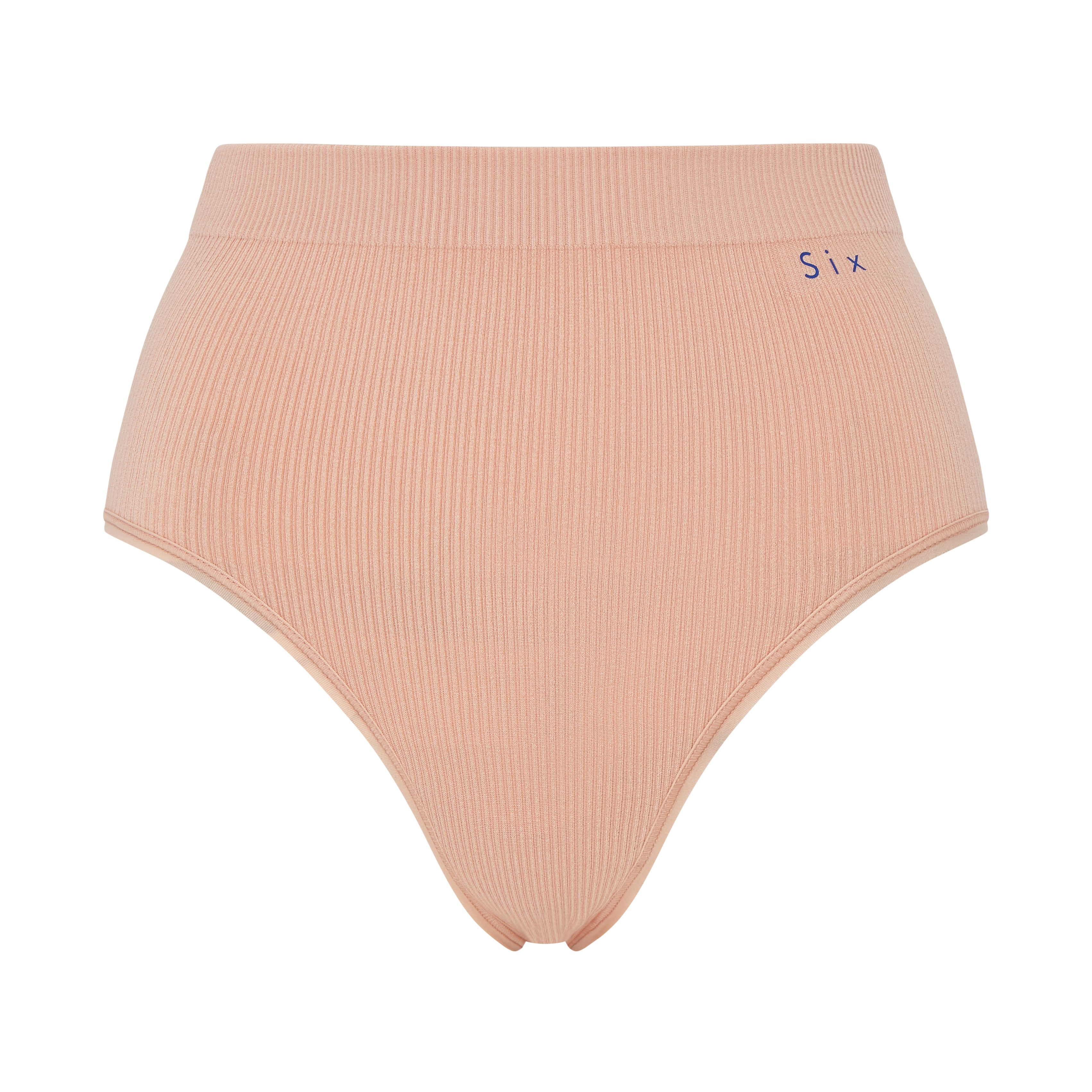 Image of the Six Ada seamless ribbed  high rise knicker in Nude Blush colour. Suitable to wear throughout pregnancy, maternity and post C section