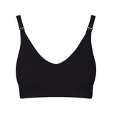 Image of the Six Ada modern ribbed seamless black nursing bra. Suitable for pregnancy and breastfeeding, supportive and comfortable.