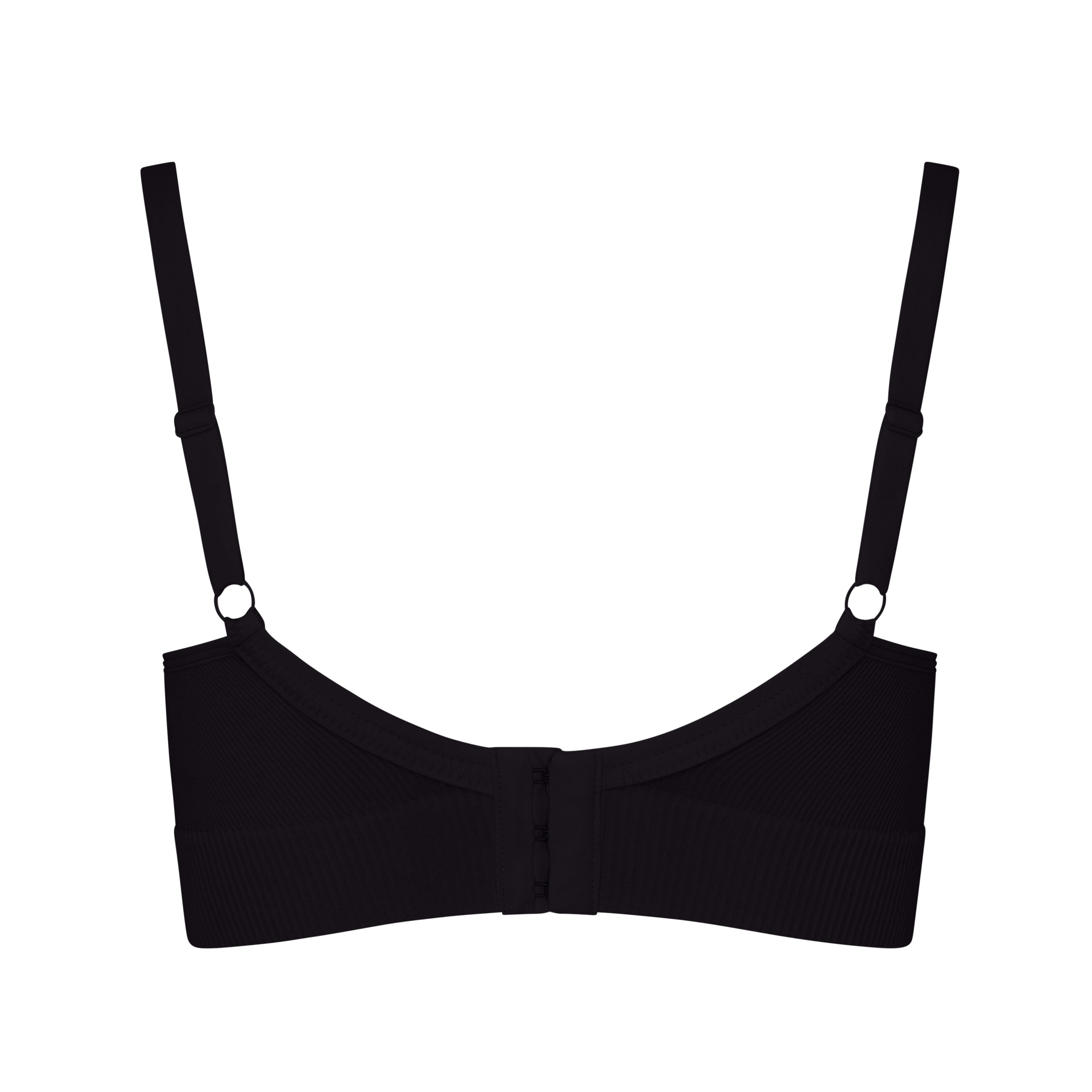 Image of the Six Ada modern ribbed seamless black nursing bra. Suitable for pregnancy and breastfeeding, supportive and comfortable.