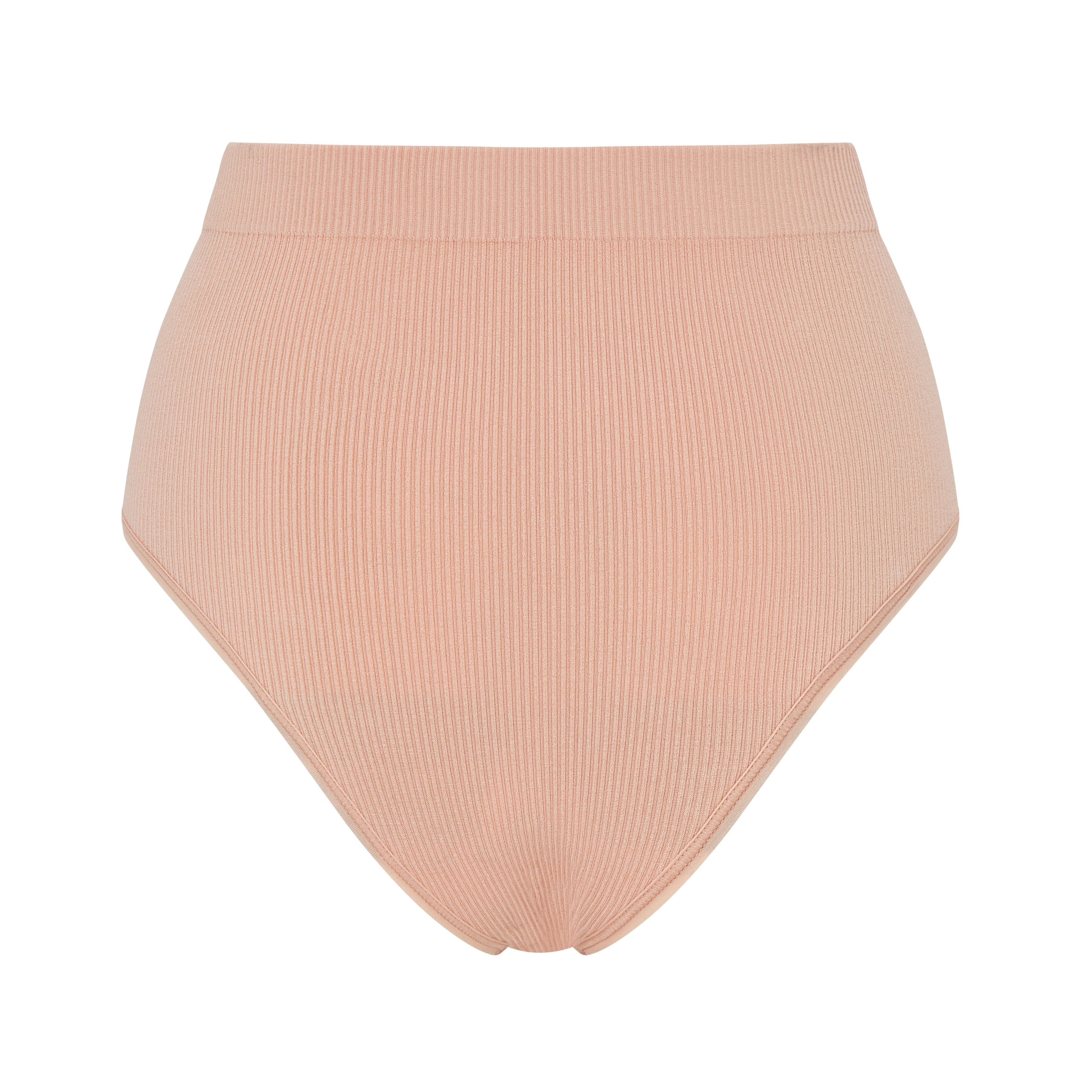 Image of the Six Ada seamless ribbed  high rise knicker in Nude Blush colour. Suitable to wear throughout pregnancy, maternity and post C section