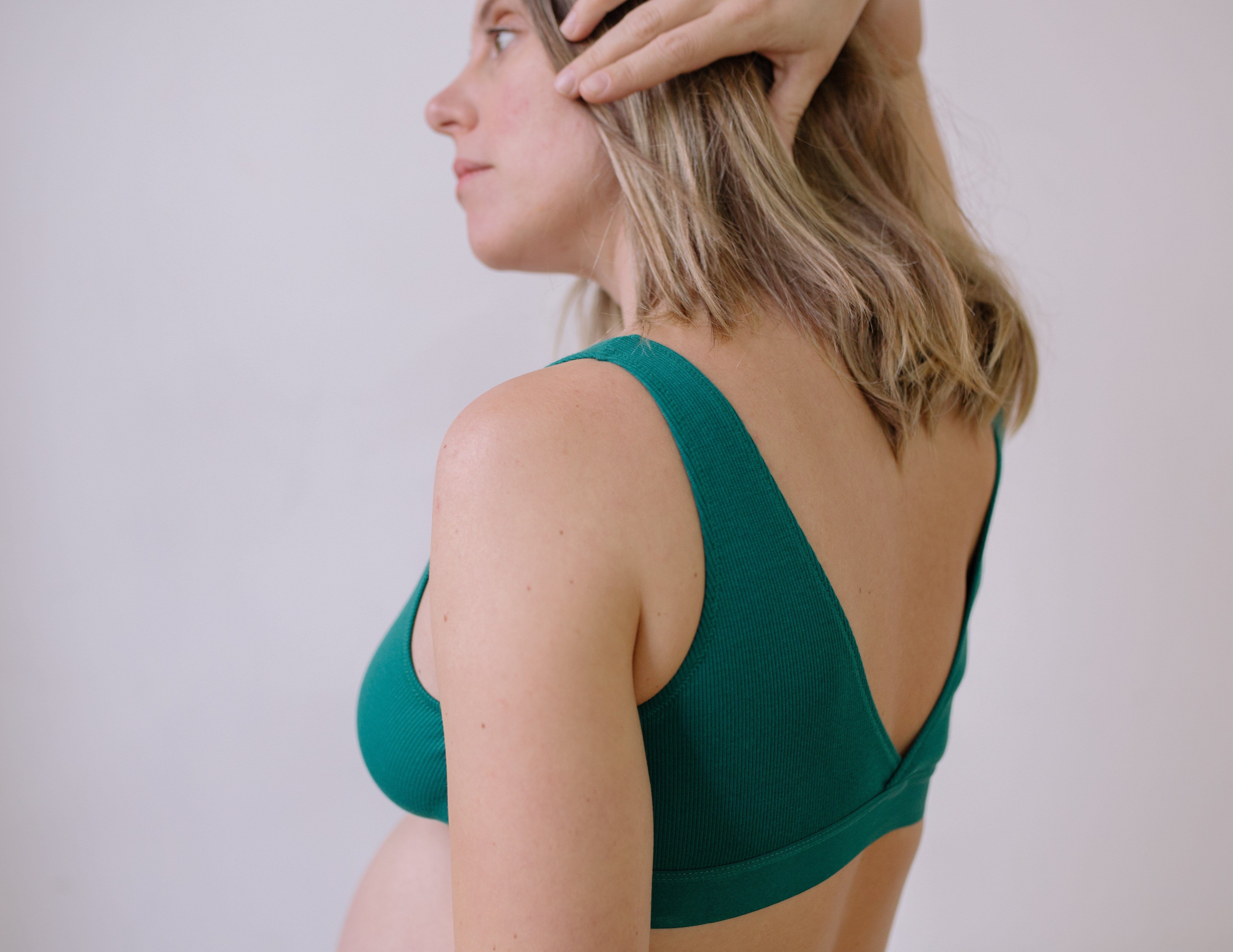 Six Maya green cotton rib jersey soft nursing bra, soft bra, maternity, breastfeeding