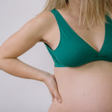 Six Maya green cotton rib jersey soft nursing bra, soft bra, maternity, breastfeeding