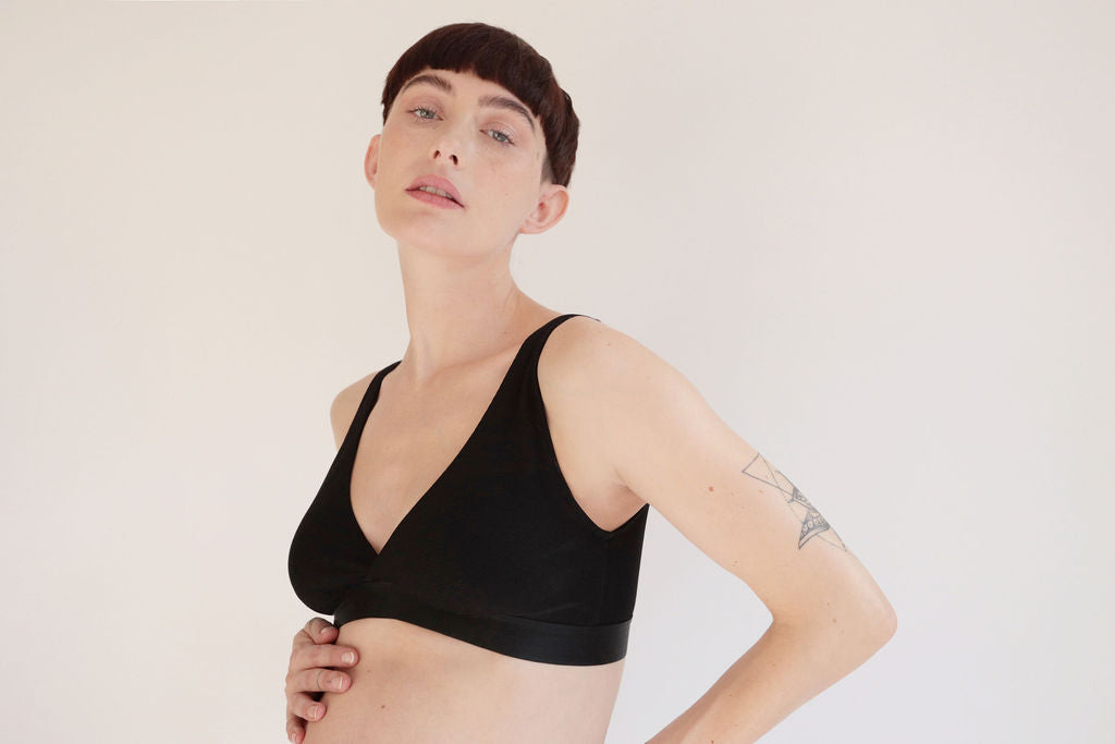 Six Maya Black cotton rib jersey soft nursing bra, soft bra, maternity, breastfeeding