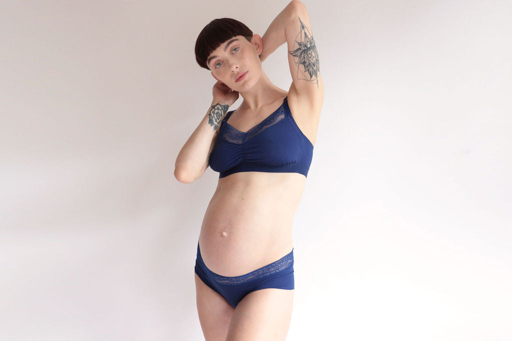 Six Blue Rosa Lace and microfibre nursing bra, breastfeeding, pregnancy, comfortable and supportive