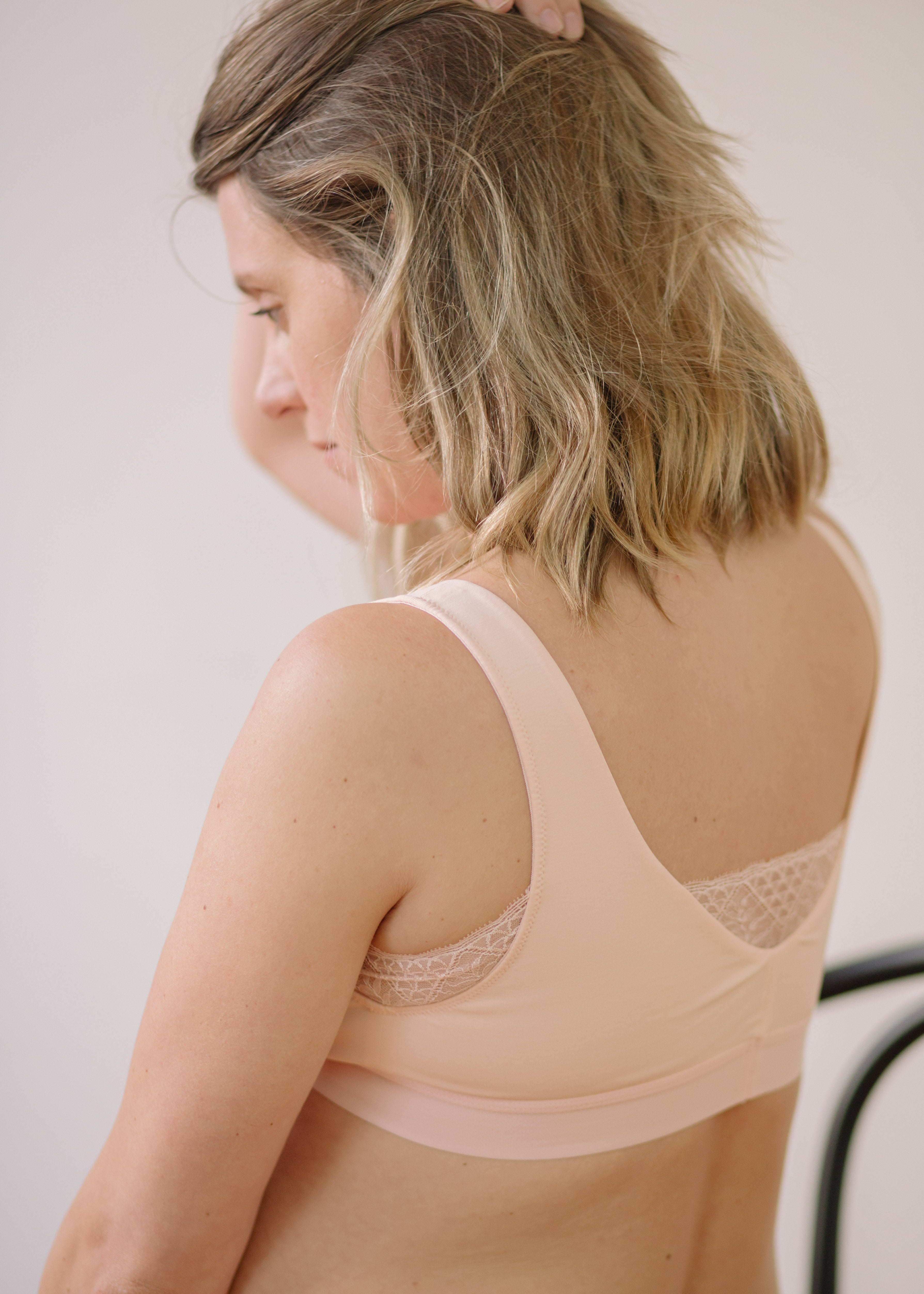 Six Florence nursing bra, pregnancy bra, sleep bra, jersey and lace, peach nude
