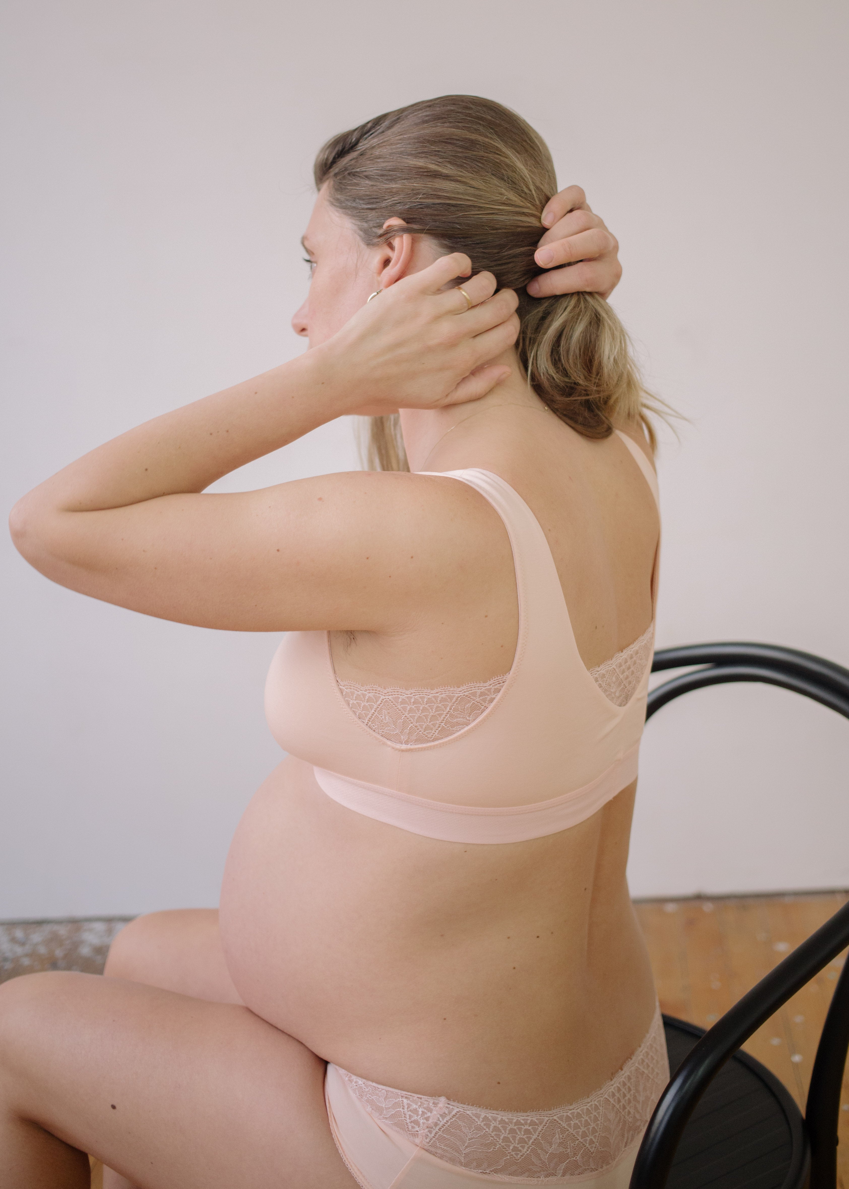 Six Florence nursing bra, pregnancy bra, sleep bra, jersey and lace, peach nude