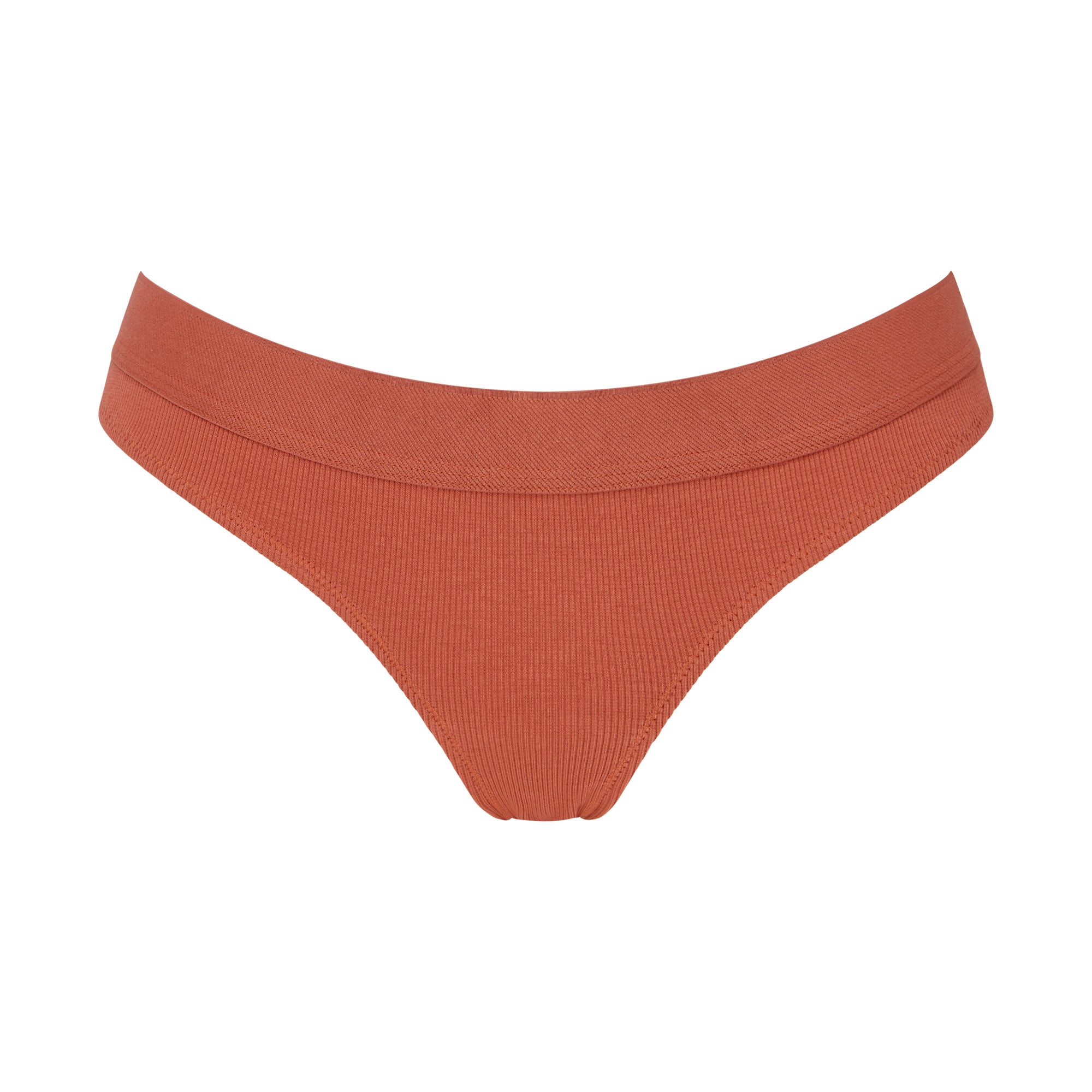 Six cotton rib jersey terracotta knicker brief