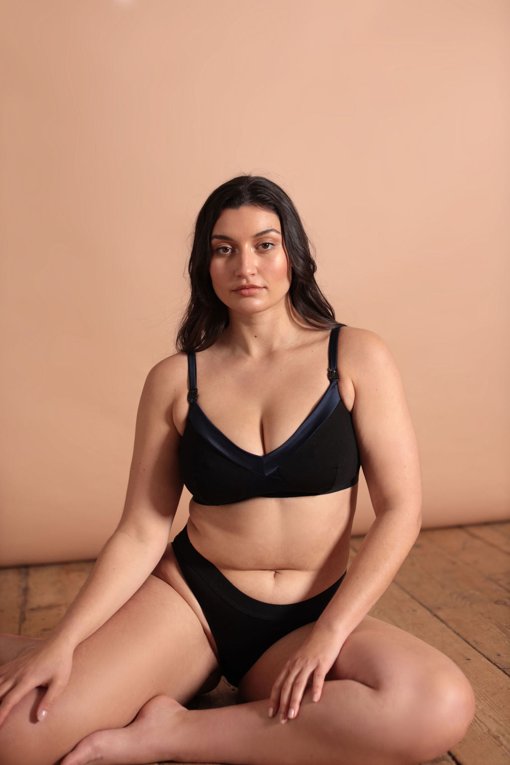 six.emmeline.luxury.nursing.bra.black.silk maternity breastfeeding