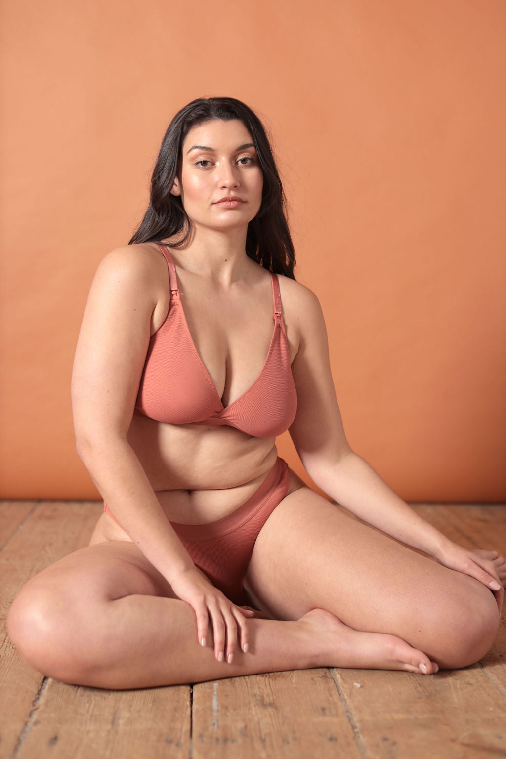 Six Maya Nursing bra, modern maternity, pregnancy, breastfeeding, cotton rib jersey Terracotta, nude