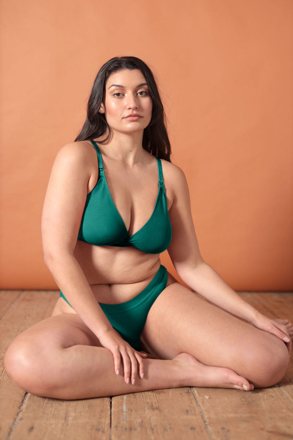 Six Maya Nursing bra, modern maternity, pregnancy, breastfeeding, cotton rib jersey Pine Green