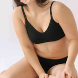 Woman wearing the Six Ada seamless ribbed nursing bra and high waisted knicker. Comfortable and supportive and suitable for pregnancy and breastfeeding.