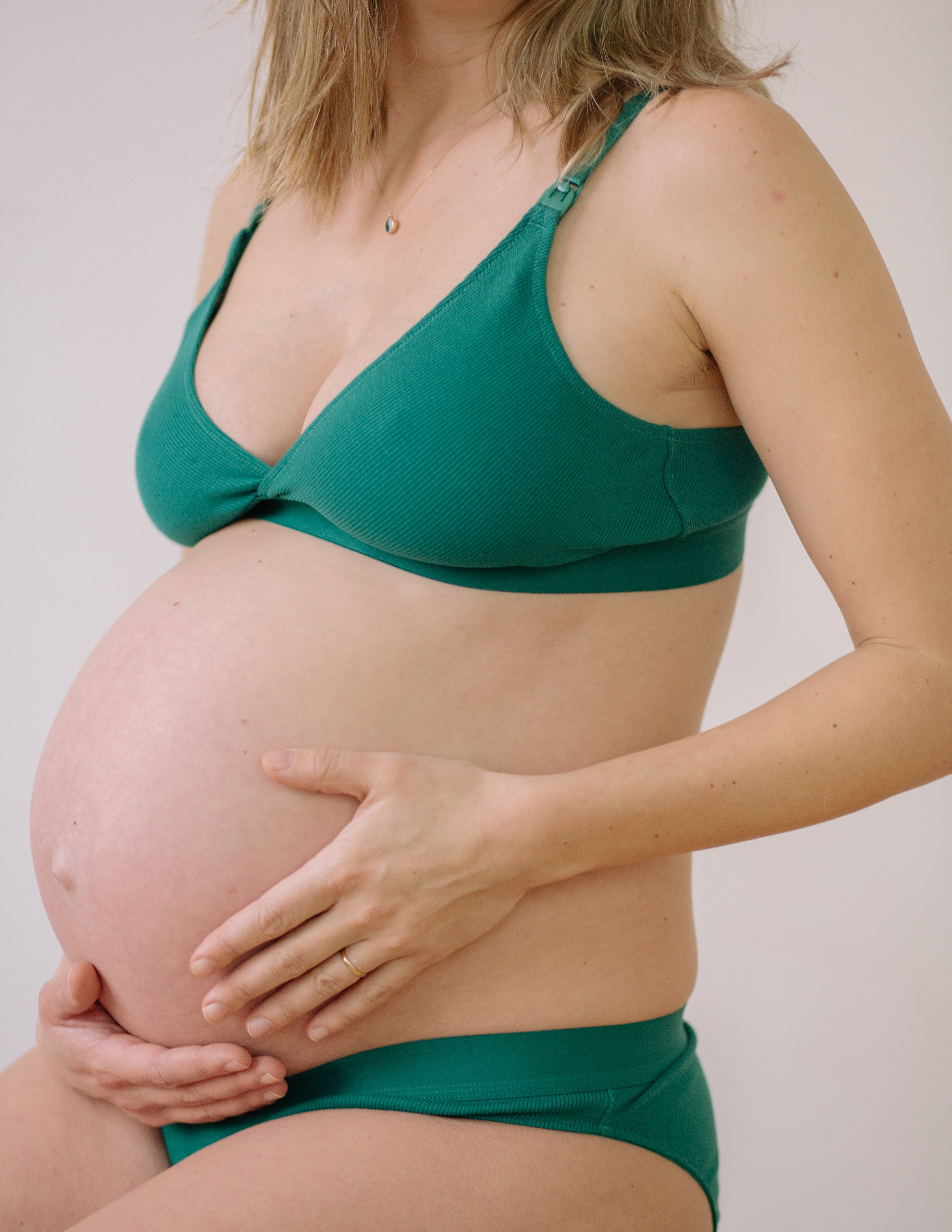 Six Maya Nursing bra, modern maternity, pregnancy, breastfeeding, cotton rib jersey Pine Green