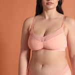 Six Salmon coloured, peach, nude, Rosa Lace and microfibre nursing bra, breastfeeding, pregnancy, comfortable and supportive